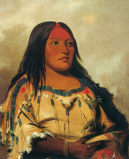 American artist George Catlin traveled west to paint Native Americans. In 1832 he painted Eeh-nís-kim, Crystal Stone, wife of a Blackfoot leader. Via Smithsonian American Art Museum. 