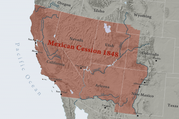 Questions about the balance of free and slave states in the Union became even more fierce after the US acquired these territories from Mexico by the 1848 in the Treaty of Guadalupe Hidalgo. Map of the Mexican Cession. WIkimedia, http://commons.wikimedia.org/wiki/File:Mexican_Cession.png. 