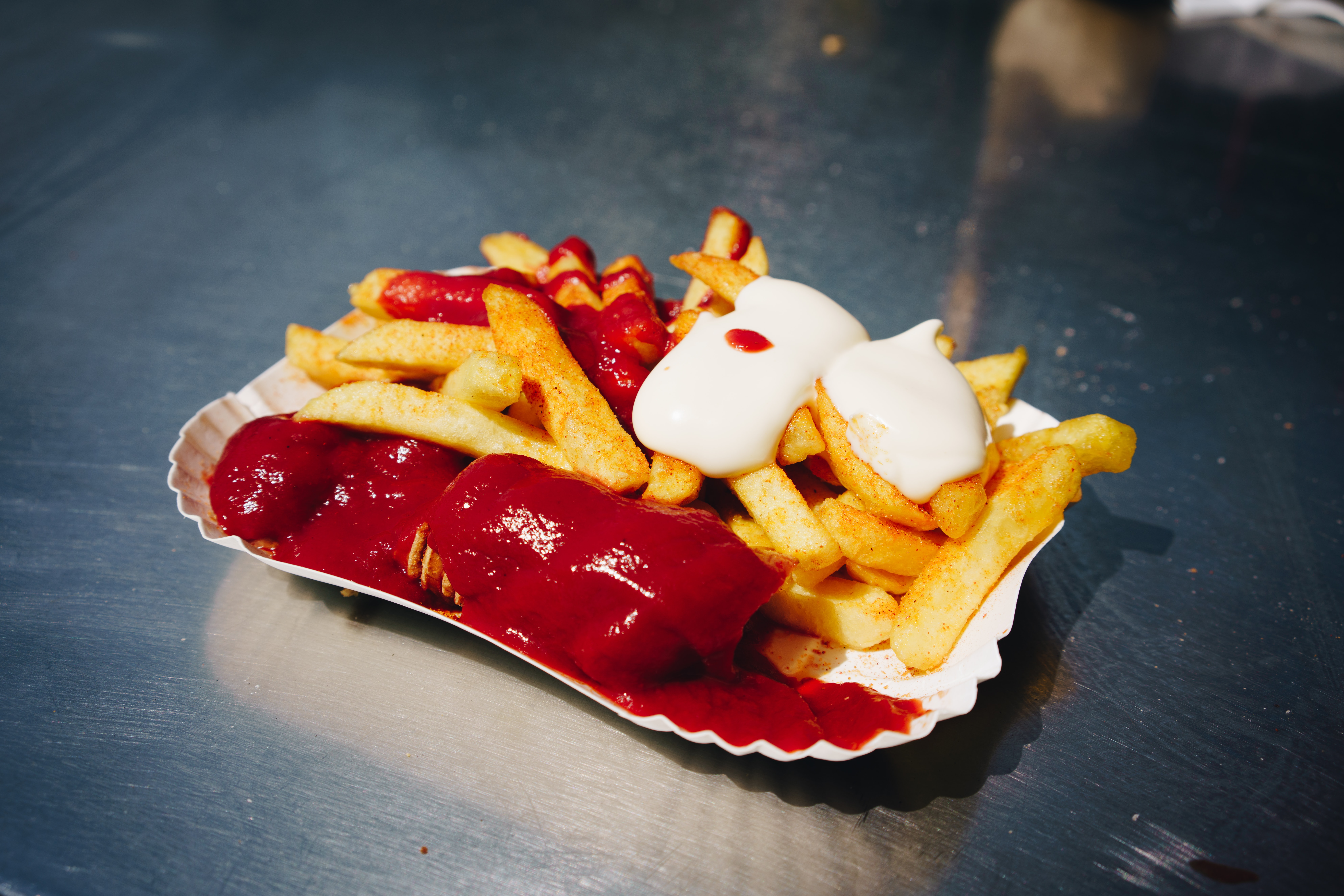 Currywurst and french fries