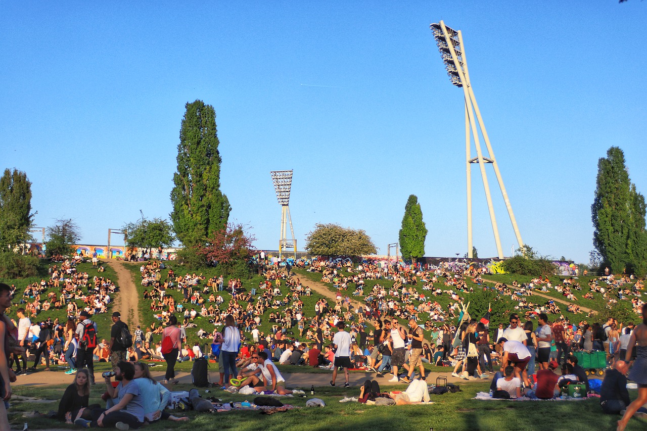 People gathered in a Berlin park for a music festival