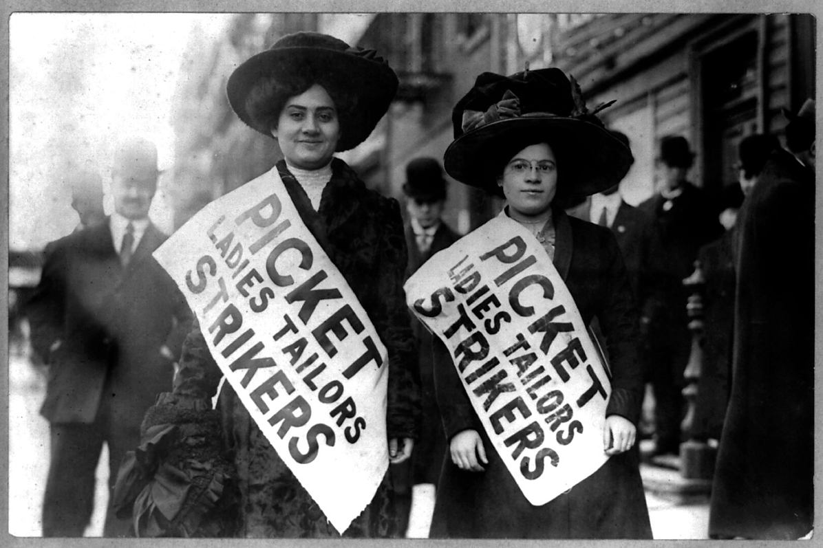 Two women strikers on picket line during the "Uprising of the 20,000," garment workers strike, New York City, 1910. Library of Congress, LC-USZ62-49516 .
