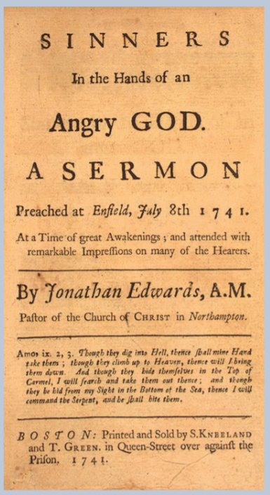 Yellowed cover of the sermon Sinners in the Hands of an Angry God