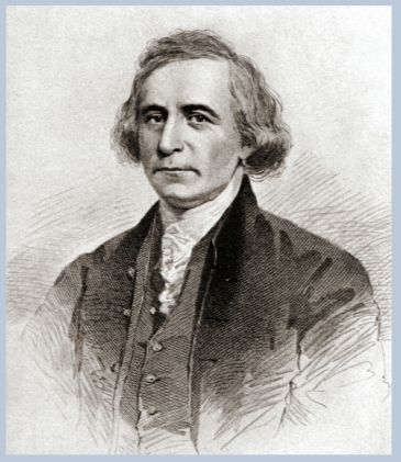 Etching of Philip Freneau. Black jacket which is uncolored at the bottom of the etching and a white ruffled blouse. Clean shaven combed long hair