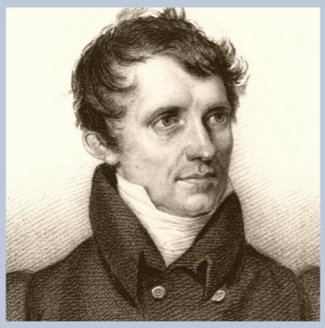 James Fenimore Cooper, tossled hair, black jacket with high collar, white scarf