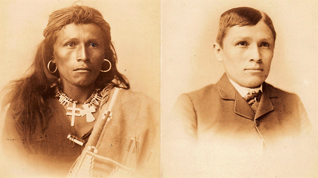 Tom Torlino, a member of the Navajo Nation, entered the Carlisle Indian School, a Native American boarding school founded by the United States government in 1879, on October 21, 1882 and departed on August 28, 1886. Torlino’s student file contained photographs from 1882 and 1885. Source: Carlisle Indian School Digital Resource Center. Source: Carlisle Indian School Digital Resource Center.