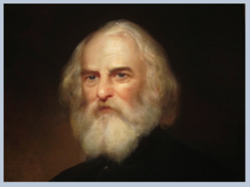 Portrait of an elder Henry Wadsworth Longfellow, full beard and mustache, slightly balding on the top, rudy complection