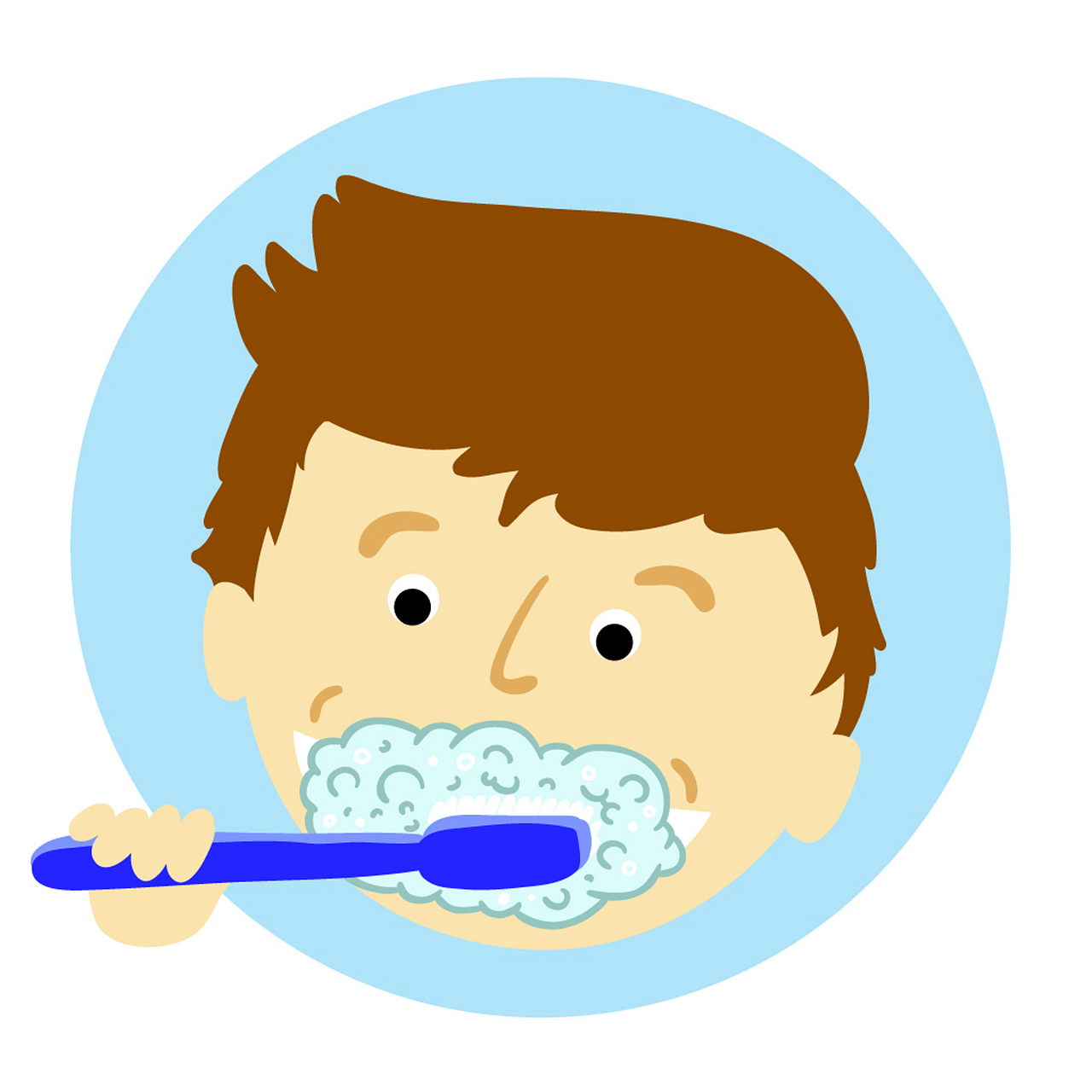 a cartoon of a man brushing his teeth with lots of toothpaste foam around his mouth