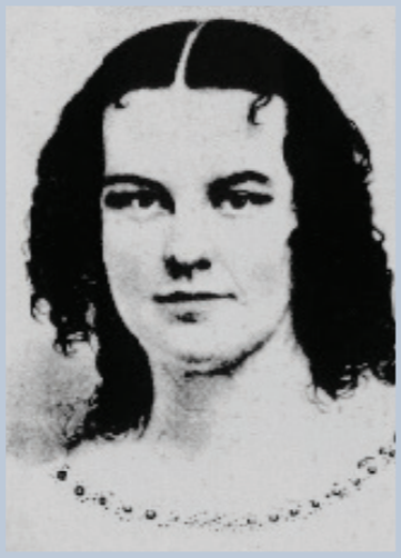 Rebecca Harding Davis, hair parted in the middle, wearing a necklace along her chest.