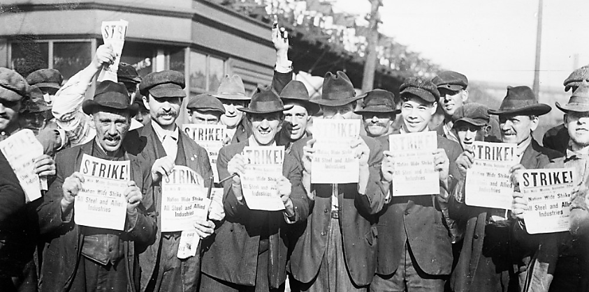 Striking steel mill workers holding bulletins, Chicago, Illinois, September 22, 1919. ExplorePAhistory.com