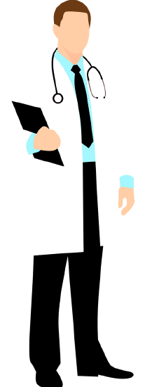 a doctor in a white lab coat with a clipboard