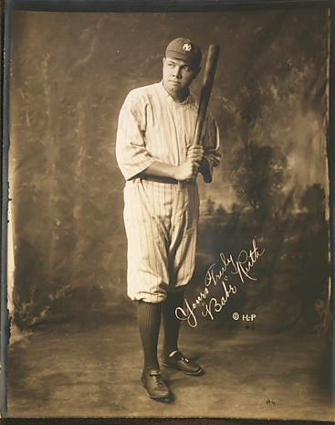 Babe Ruth’s incredible talent attracted widespread attention to the sport of baseball, helping it become America’s favorite pastime. Ruth’s propensity to shatter records with the swing of his bat made him a national hero during a period when defying conventions was the popular thing to do. “[Babe Ruth, full-length portrait, standing, facing slightly left, in baseball uniform, holding baseball bat],” c. 1920. Library of Congress, http://www.loc.gov/pictures/item/92507380/.
