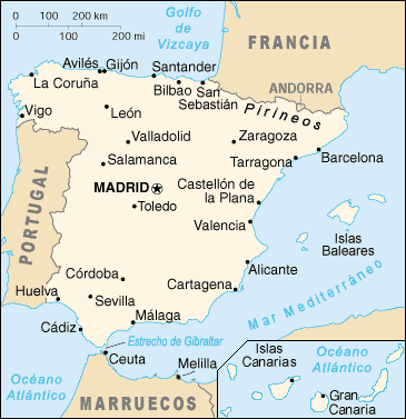 Map of Spain in Spanish
