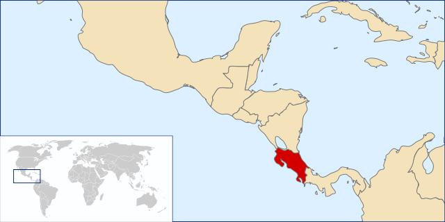 Map of Costa Rica in relation to the World Map