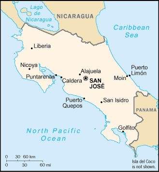 Map on Costa Rica