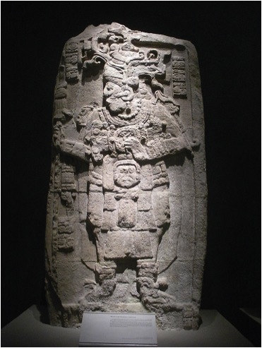 Stela 51, Calakmul, Campeche, Mexico (A.D. 731). A Maya ruler in ritual dress. Museo Nacional de Antropología, Mexico D.F. Author photo, 2009.