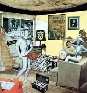 Richard Hamilton, Just what is it that makes today’s home so different, so appealing?, 1956, collage, 26 cm × 24.8 cm (10.25 in × 9.75 in) (Kunsthalle Tübingen, Tübingen, Germany)