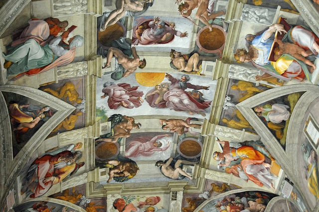 Michelangelo, Creation scenes, Sistine Chapel Ceiling, 1508-12, fresco (Vatican City, Rome) (photo: Dennis Jarvis)