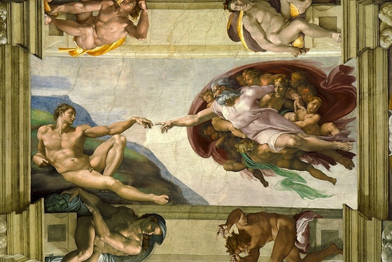 Michelangelo, The Creation of Adam, Ceiling of the Sistine Chapel, 1508-1512, fresco (Vatican City, Rome)