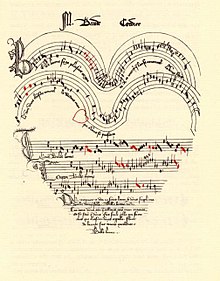 Heart-shaped sheet music from the Chantilly Codex
