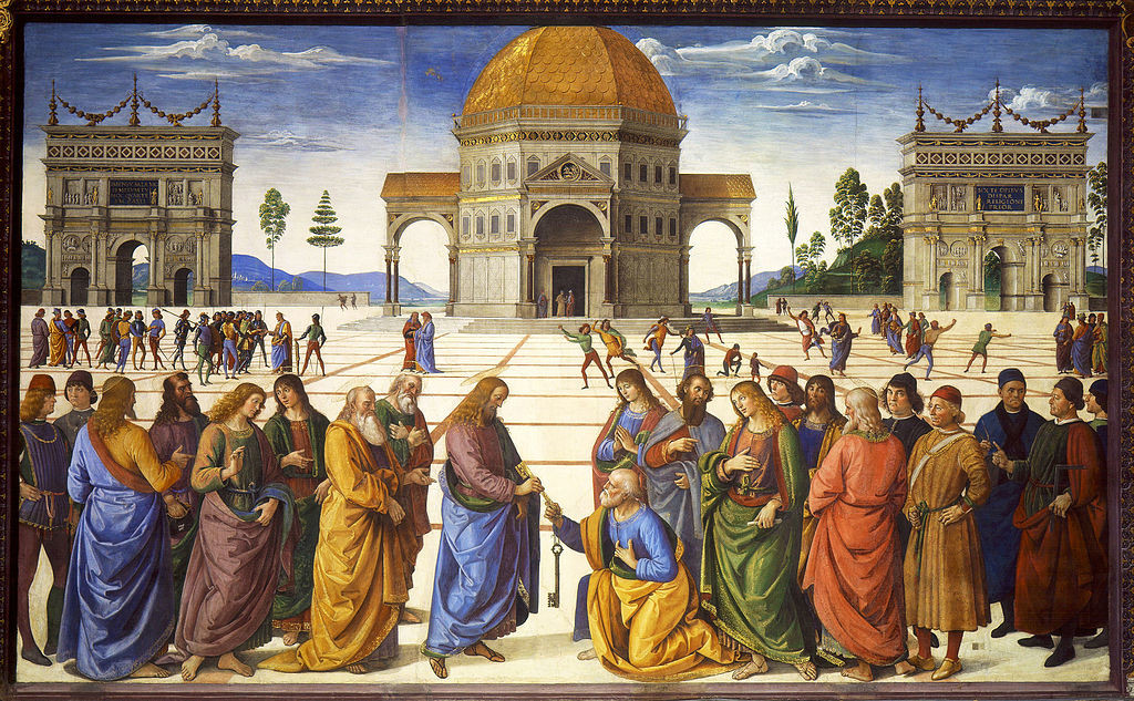 Christ giving the keys to Peter, painted by Perugino.