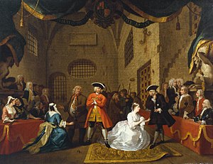 Painting based on The Beggar's Opera, act 3, scene 2, William Hogarth, c. 1728