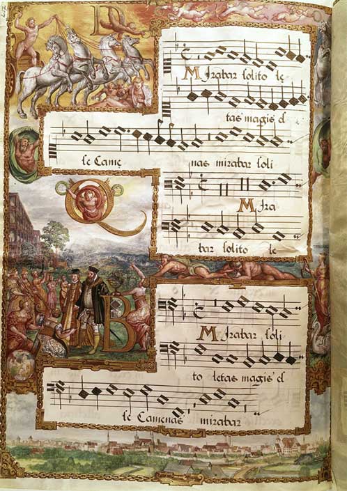 Manuscrito de motetes de Cyprien de Rore ilustrado por Hans Mielich