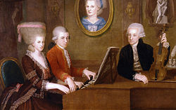 The Mozart family circa 1780. The portrait on the wall is of Mozart's mother.