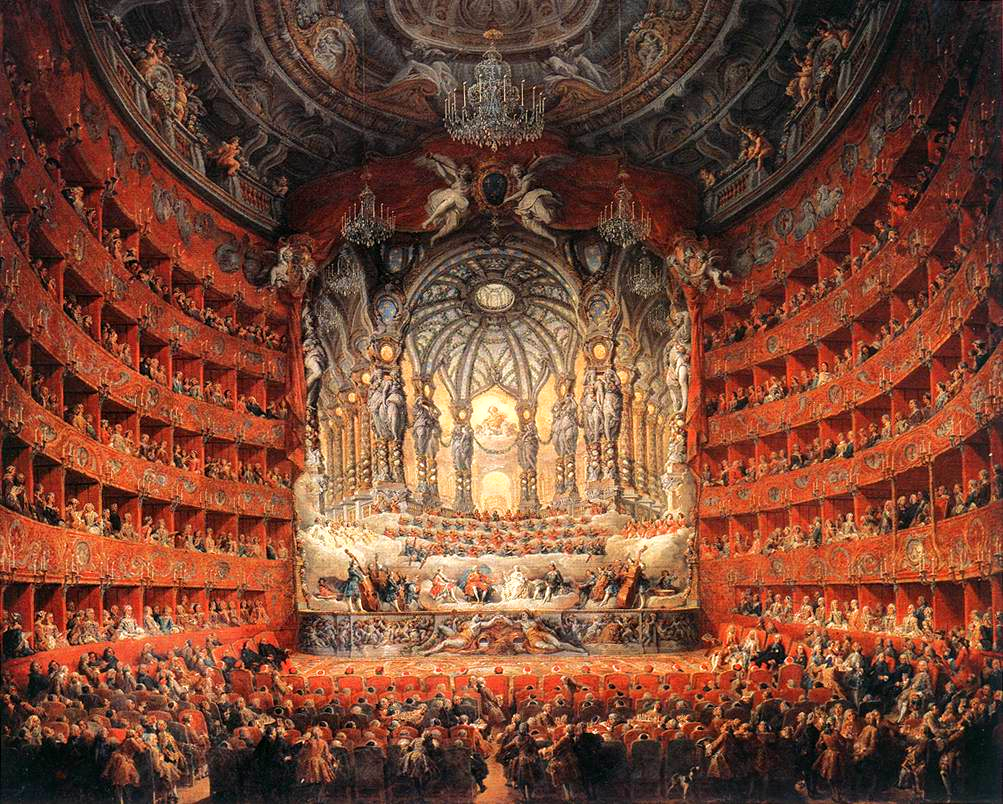 Painting of Musical feast given by the cardinal de La Rochefoucauld in the Teatro Argentina in Rome in 1747 on the occasion of the marriage of Dauphin, son of Louis XV