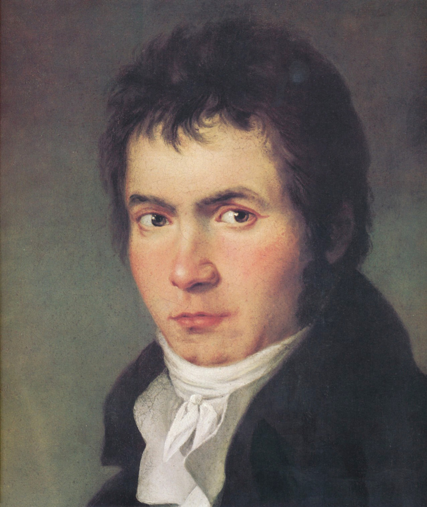 Fogure 3. Ludwig van Beethoven: detalle de un retrato de 1804—05 de Joseph Willibrord Mähler. La pintura completa representa a Beethoven con una lire-guitarra