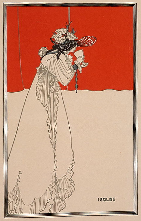 Figure 1. solde by Aubrey Beardsley, 1895 illustration for The Studio magazine of the tragic opera heroine drinking the love potion