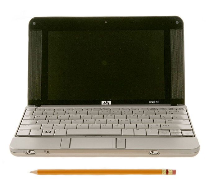 HP 2133 Mini-Note PC (front view compare with pencil). The netbook's length is just a few inches longer than a pencil.