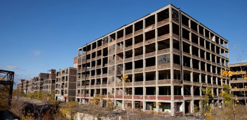 Abandoned Packard Automotive Plant in Detroit, Michigan. Via Wikimedia.