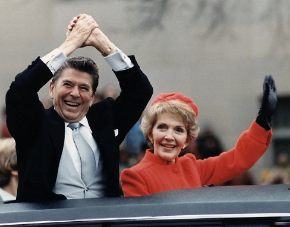Harkening back to Jeffersonian politics of limited government, a viewpoint that would only increase in popularity over the next three decades, Ronald Reagan launched his campaign by saying bluntly, "I believe in states' rights." Reagan secured the presidency through appealing to the growing conservatism of much of the country. Ronald Reagan and wife Nancy Reagan waving from the limousine during the Inaugural Parade in Washington, D.C. on Inauguration Day, 1981. Wikimedia, http://commons.wikimedia.org/wiki/File:The_Reagans_waving_from_the_limousine_during_the_Inaugural_Parade_1981.jpg. 