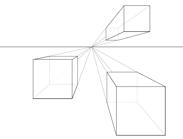 Perspectiva de tres cubos