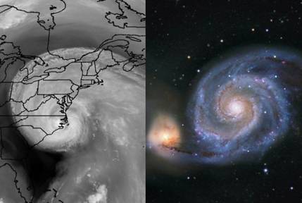 Satellite image of hurricane Isabel and a telescopic image of spiral galaxy M51
