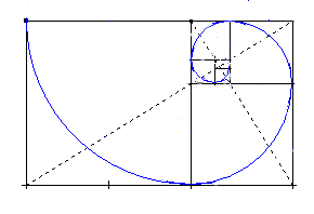 La proporción áurea en forma de rectángulo con la espiral encerrada generada por las proporciones