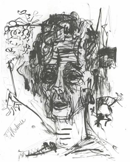 Ernst Ludwig Kirchner, autorretrato bajo la influencia de la morfina, hacia 1916. Tinta sobre papel. Licenciado bajo Creative Commons.