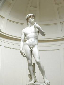 Miguel Ángel, David, 1501, mármol, 17 pies de altura. Galleria dell'Accademia, Florencia.