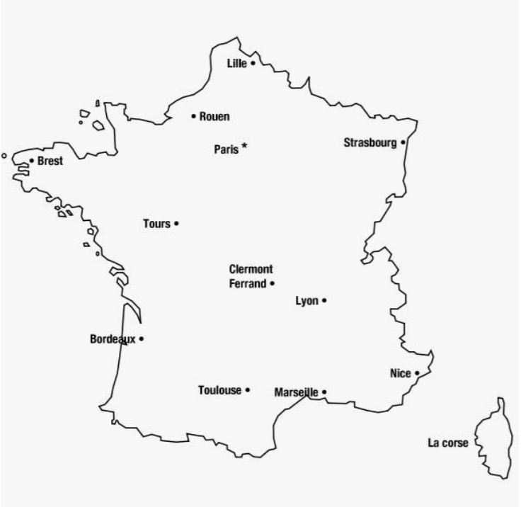 Map of France and major cities