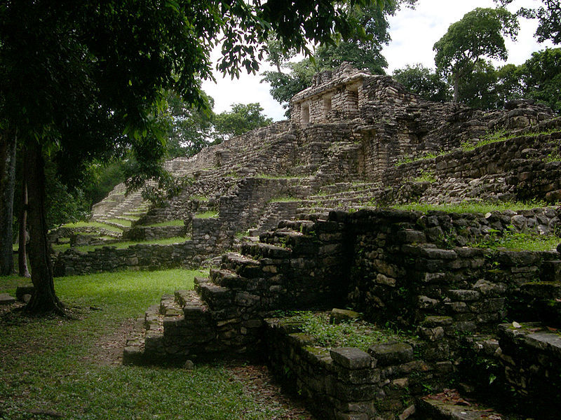 Pyramid ruins in Yaxzhilan, an ancient Mayan city in Chiapas, Mexico, 2005.