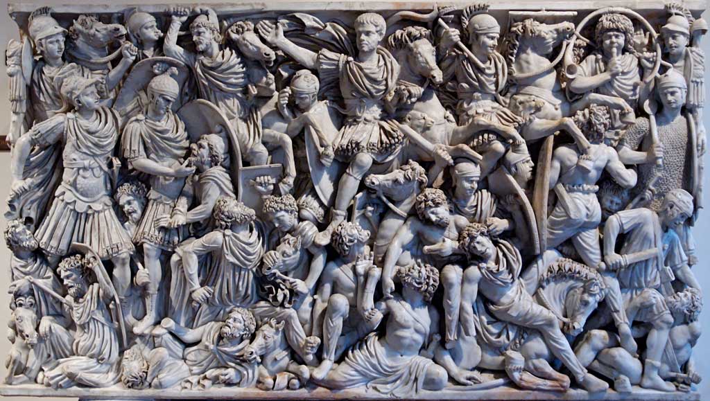 The 3rd-century Great Ludovisi sarcophagus depicts a battle between Goths and Romans.