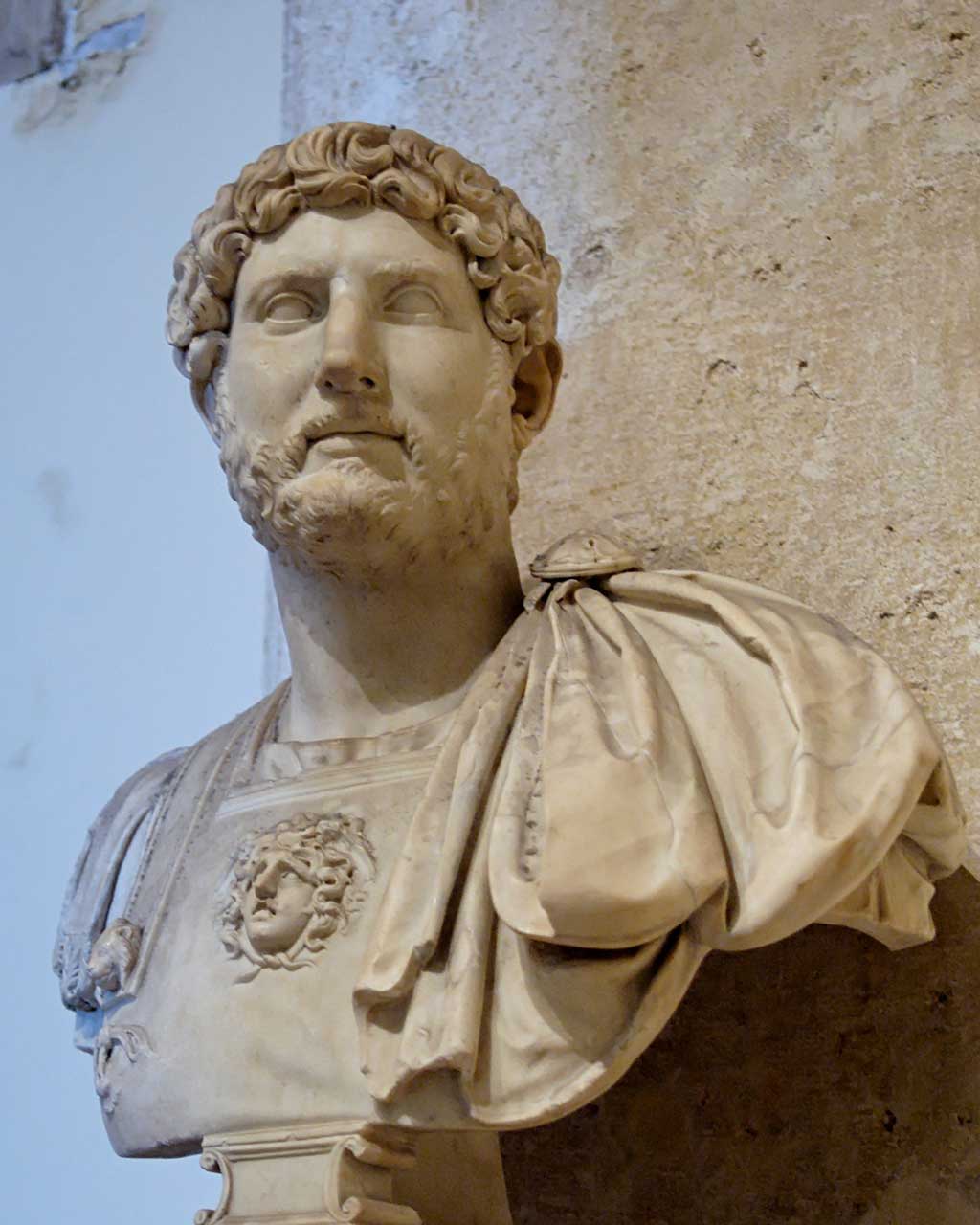 This photo shows a bust of Hadrian. Hadrian set a fashion for beards among Romans, and most emperors after him also wore a beard.