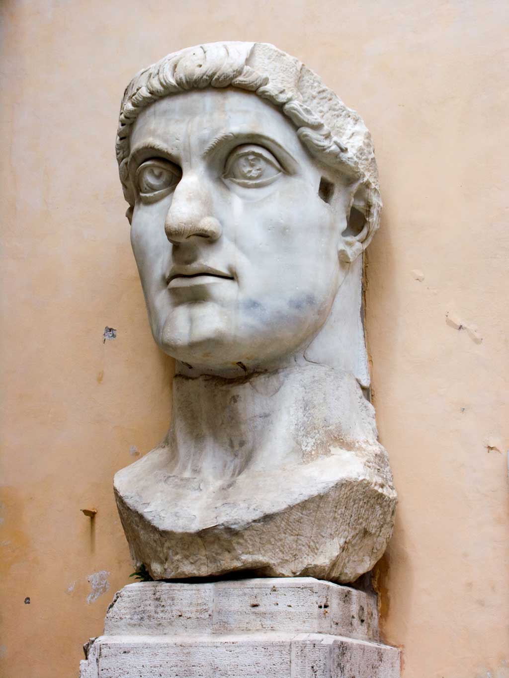 This is a photo of the head of the colossus of Constantine. The head is over eight feet tall and 6.5 feet long.