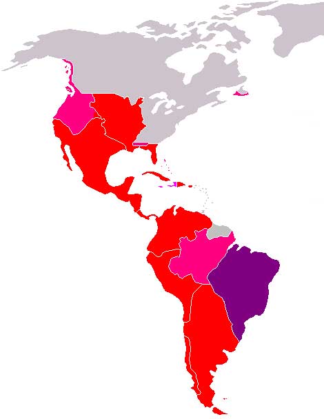 Map of the Spanish colonization of the Americas showing North and South America
