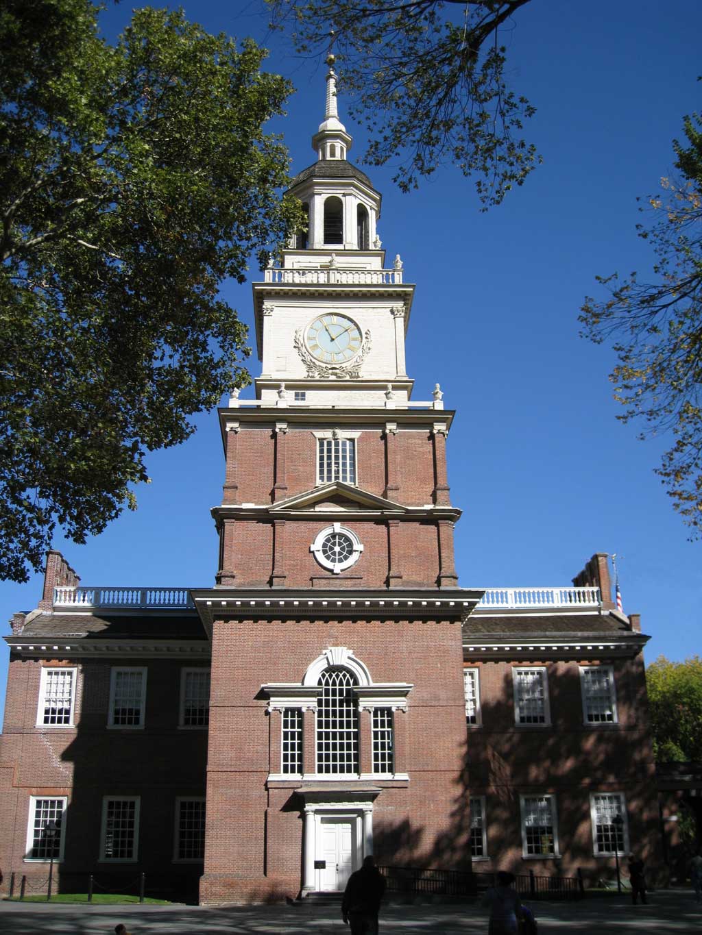The front of the clock tower at Independence Hall