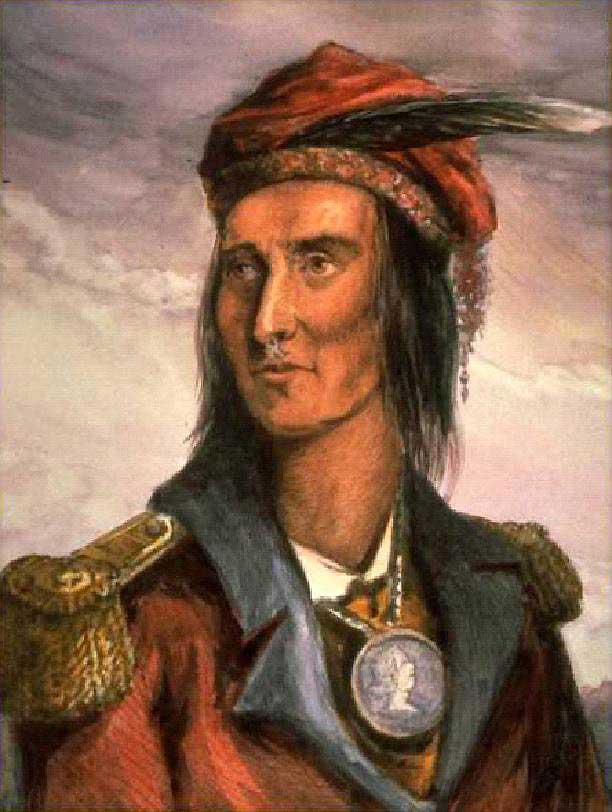 Portrait version of Lossing's engraving (in wood) of Shawnee chief Tecumseh with water colors on platinum print