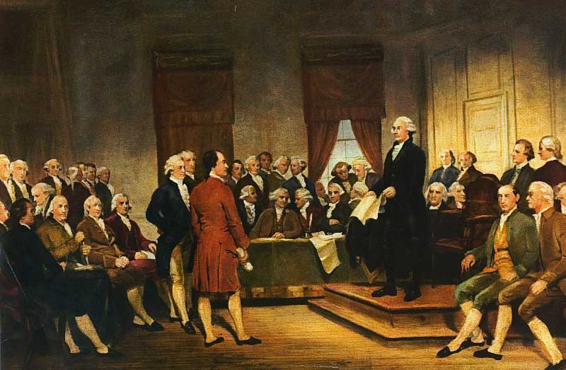 George Washington speaking at the Constitutional Convention of 1787, signing of the U.S. Constitution.