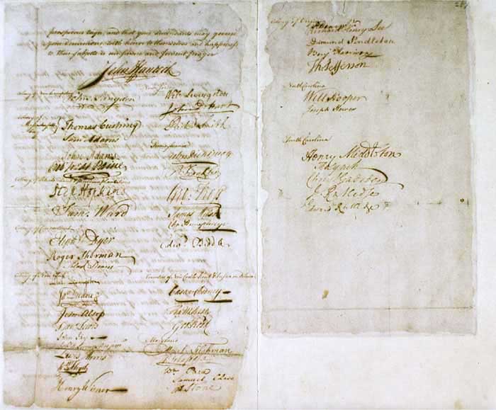 Scan of the original Olive Branch Petition with signatures