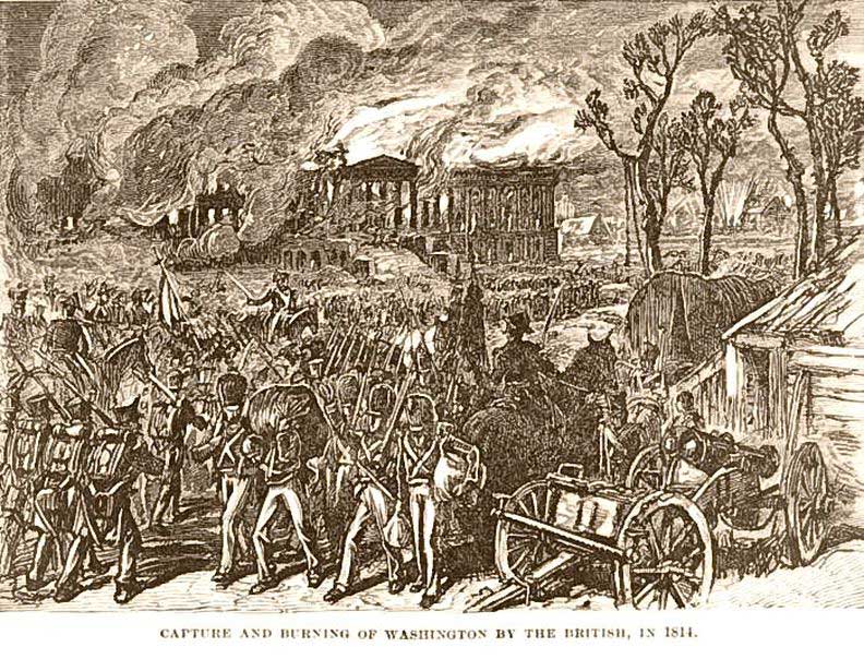 Print showing the capture and burning of Washington by the British in 1814