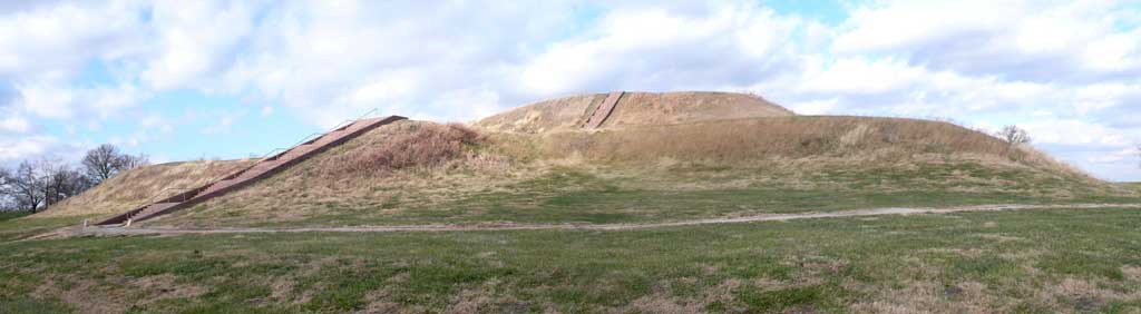 Photograph of Monk's Mound, a Pre-Columbian earthwork, located at the Cahokia site near Collinsville, Illinois.